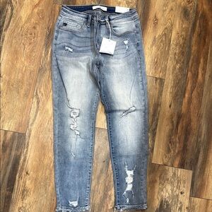 KanCan Blue Ankle Cropped Distressed Jeans